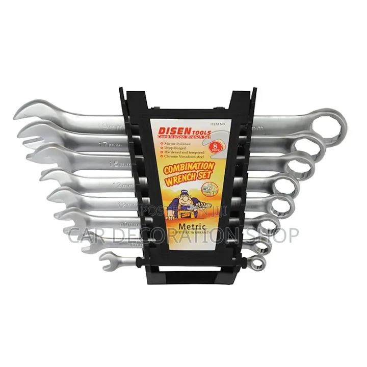 Steel Polished Mirror Chrome Finish 8pc Double Ring Spanner Set