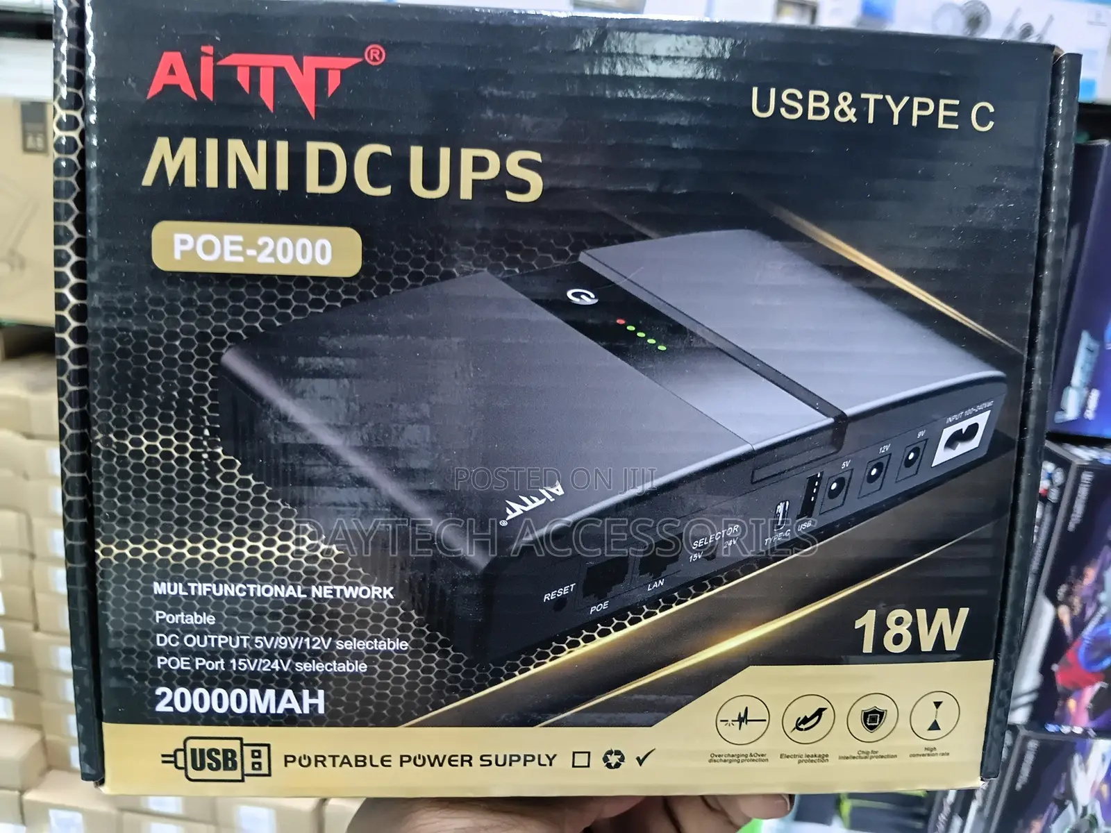 AiT Mini DC UPS 18W 20000mAh for WiFi Router - Black