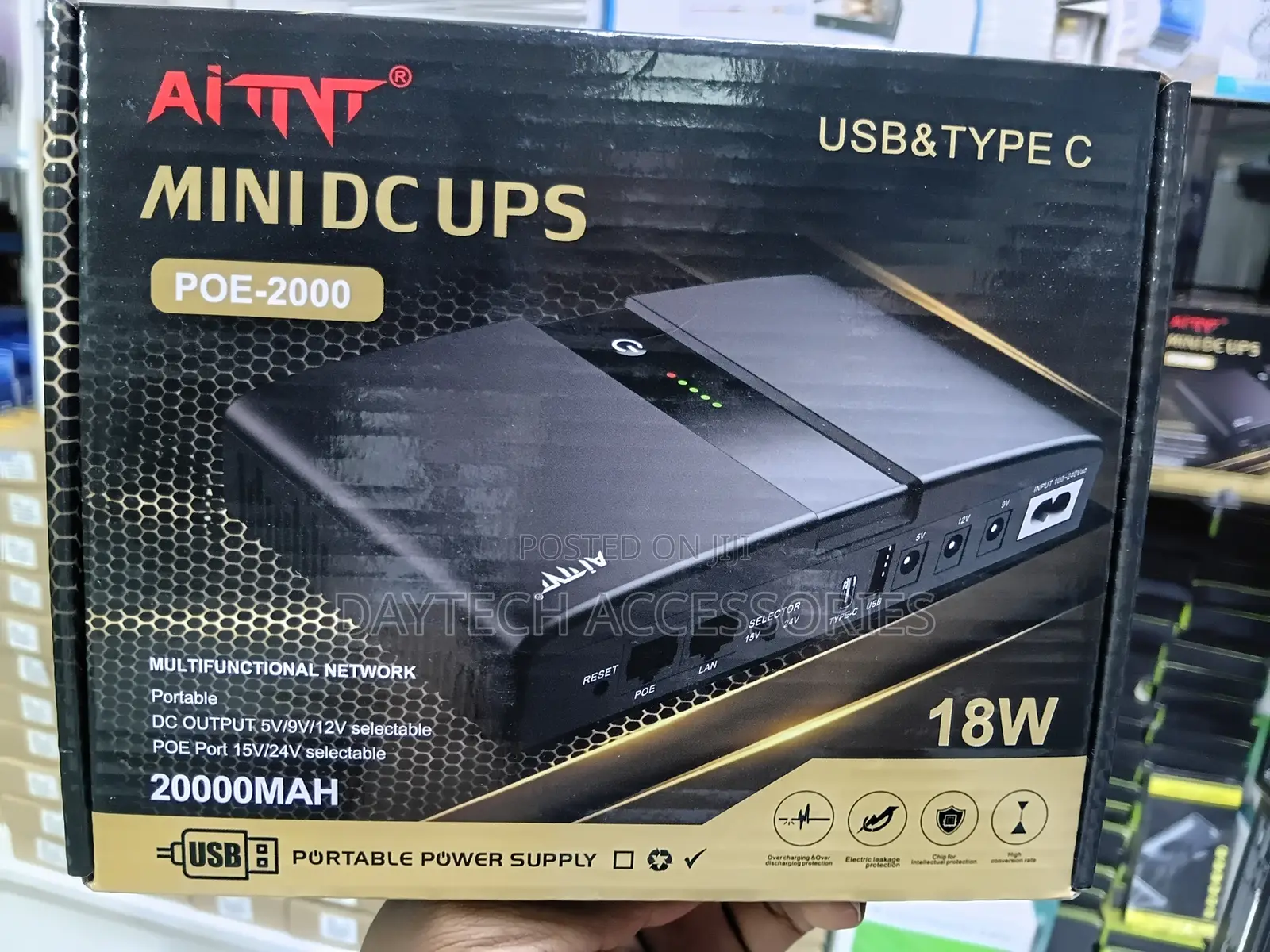 AiT Mini DC UPS 18W 20000mAh for WiFi Router - Black