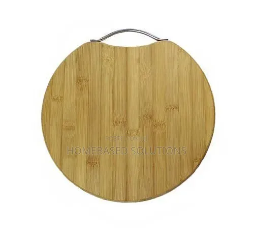 1.8cm Thick 32cm Round Bamboo Chop Board With Steel Handle
