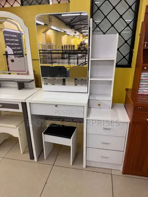 White Modern Dressing Table With a Sliding Mirror
