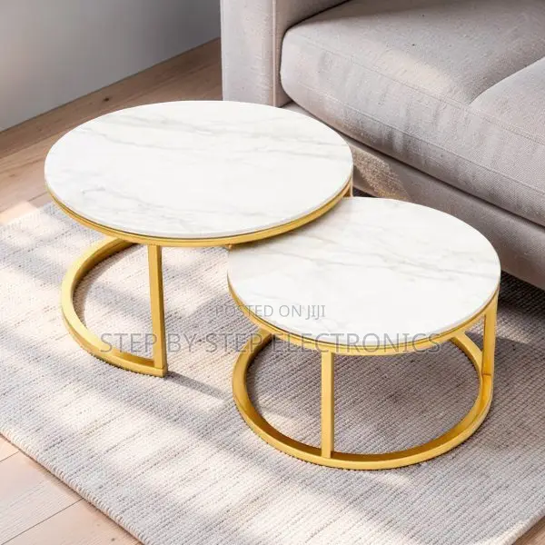 Nesting Design Marble Nesting Coffee Table Set With Gold Metal Frame