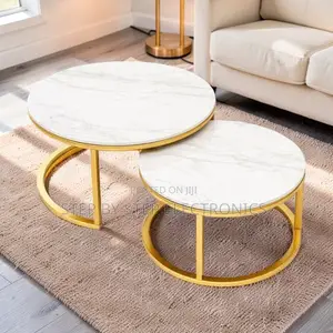 Nesting Design Marble Nesting Coffee Table Set With Gold Metal Frame