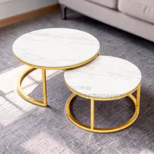 Stylish Home Marble Nesting Coffee Table Set With Gold Metal Frame
