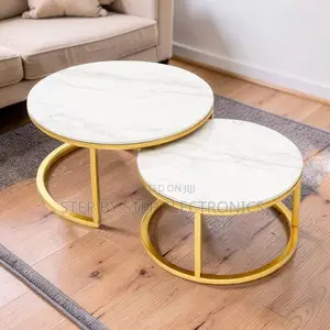 Luxury Accent Marble Nesting Coffee Table Set With Gold Metal Frame