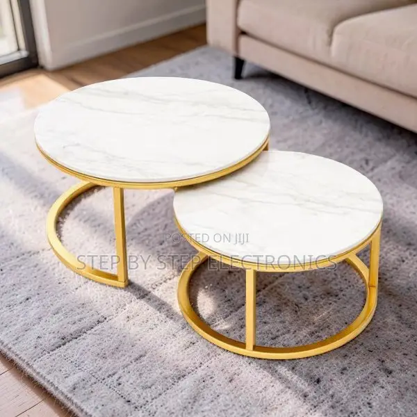 Modern Interior Marble Nesting Coffee Table Set With Gold Metal Frame