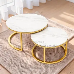 Gold Metal Frame Functional Furniture Marble Nesting Coffee Table Set