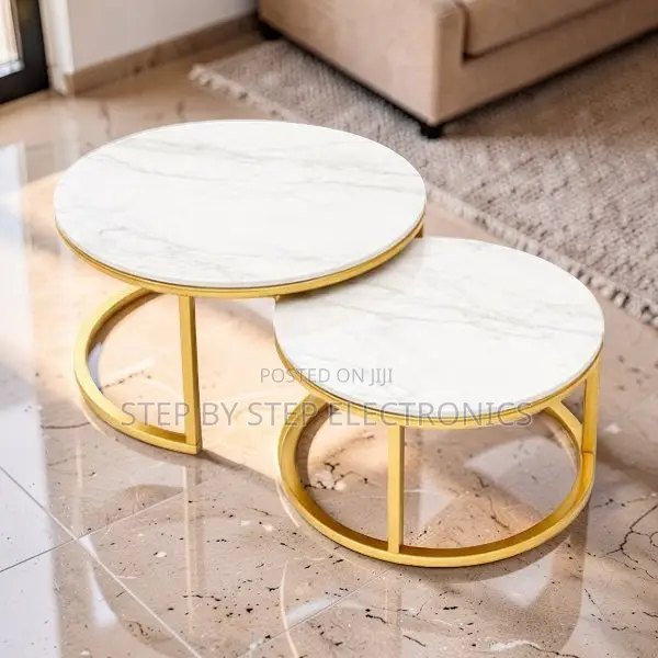 Timeless Style Marble Nesting Coffee Table Set With Gold Metal Frame