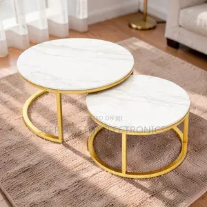 Timeless Style Marble Nesting Coffee Table Set With Gold Metal Frame
