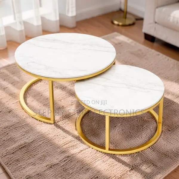 Timeless Style Marble Nesting Coffee Table Set With Gold Metal Frame