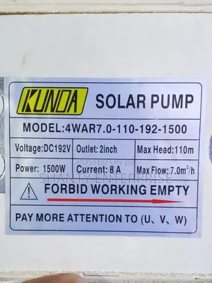 Kunda Solar Pump 1500w /192v 110m Head