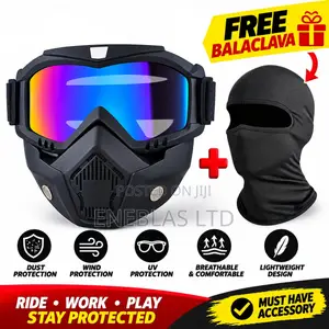 Motorcycle Goggles & Face Mask + FREE Balaclava – Black