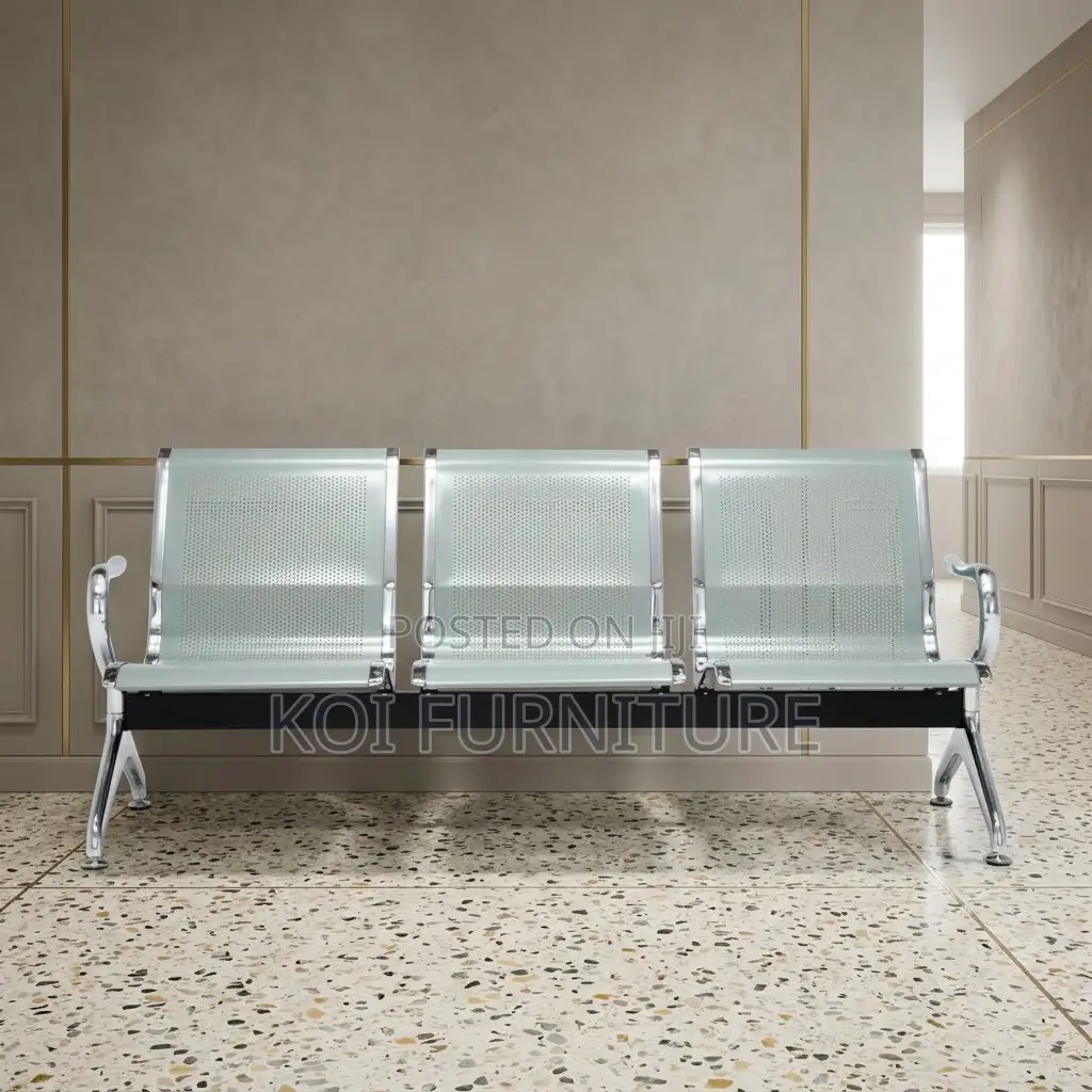 Office Bench; Metallic Three Link Reception Bench