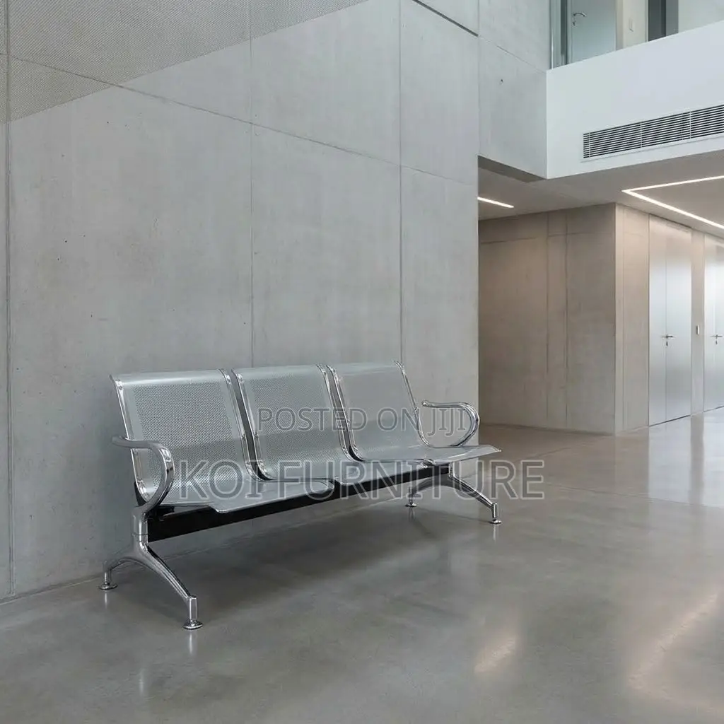 Office Bench; Metallic Three Link Reception Bench