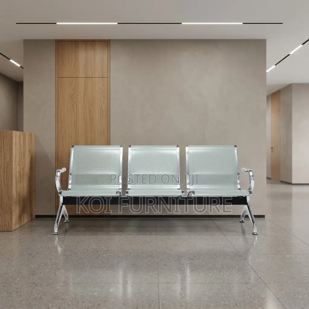 Office Bench; Metallic Three Link Reception Bench