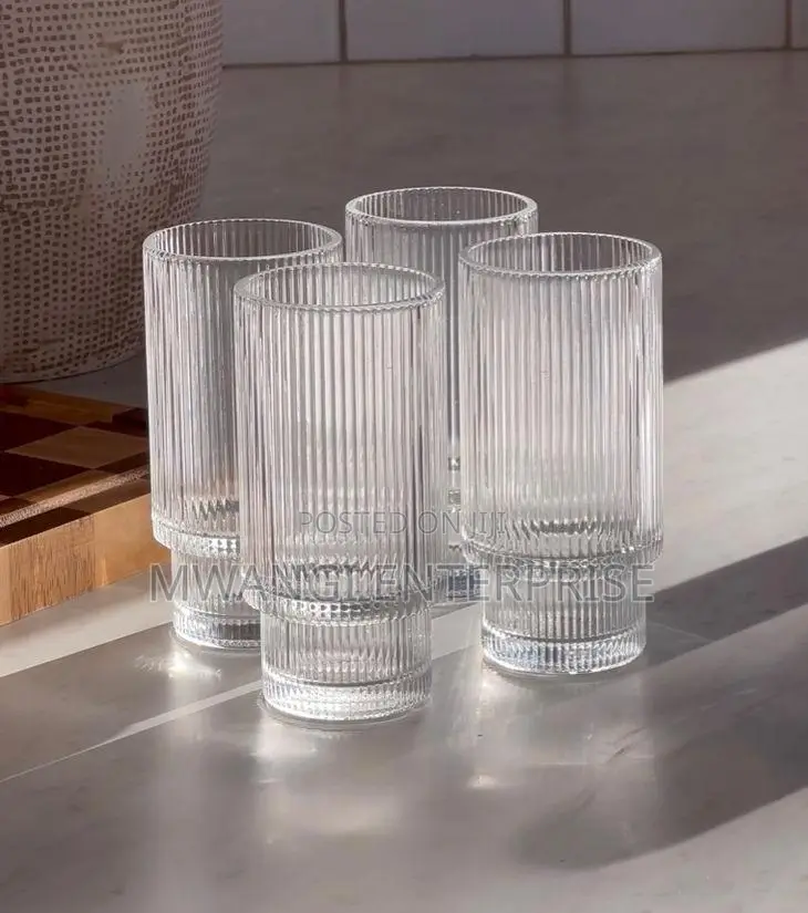 6pc Elegant Ribbed Glass Tumbler Set