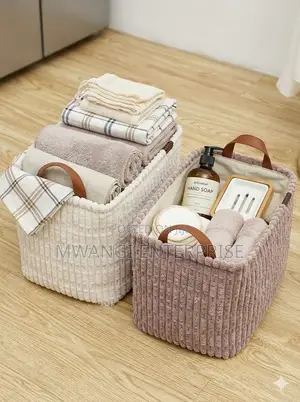 Corduroy Storage Baskets 38x27x28cm - Cream & Brown