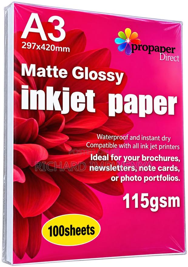 A3 Matte Glossy Inkjet Paper – 115gsm, 100 Sheets