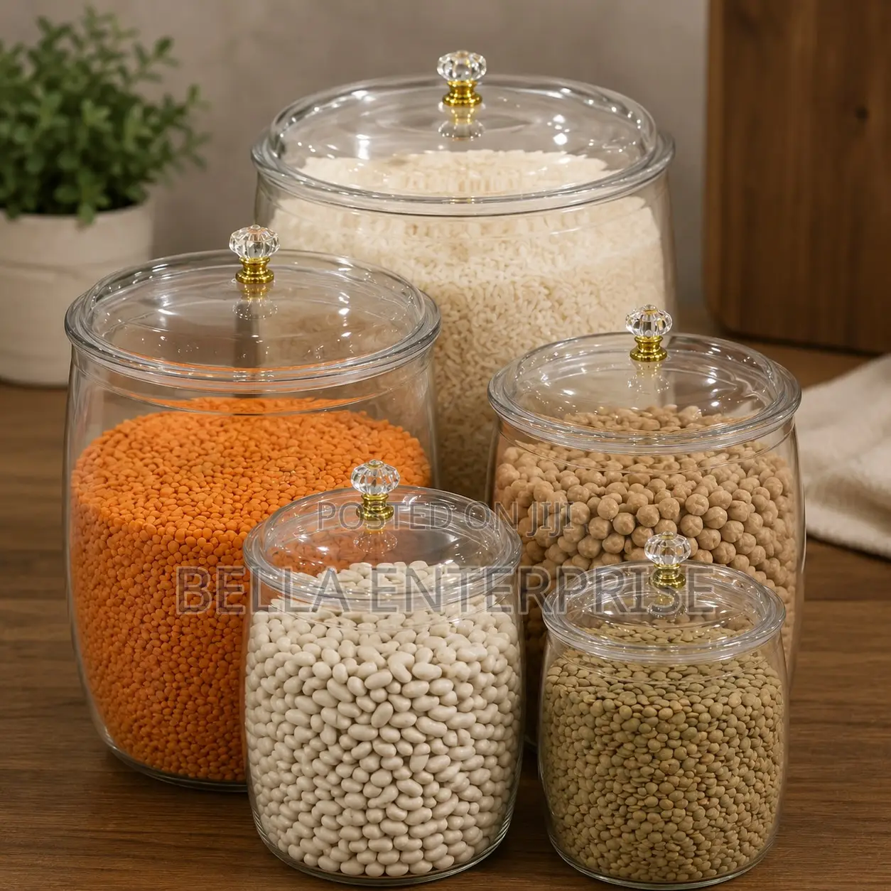 5pc Acrylic Storage Canister Set With Crystal Knobs8L