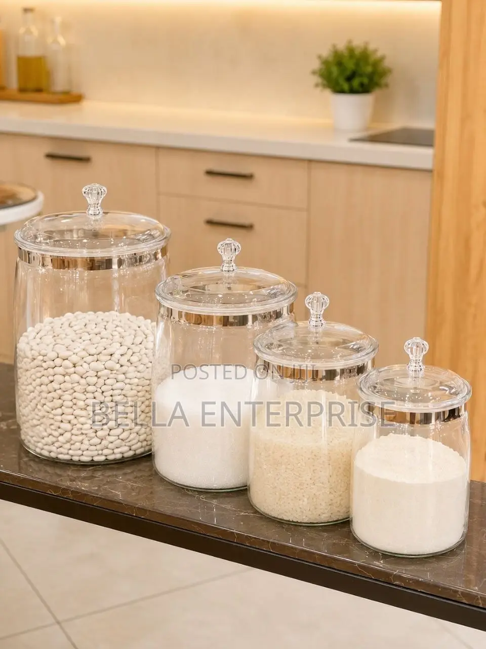 5pc Acrylic Storage Canister Set With Crystal Knobs8L