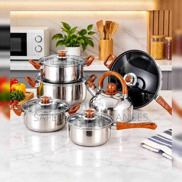 Complete Stainless Steel Cookware Set With Kettle - main view
