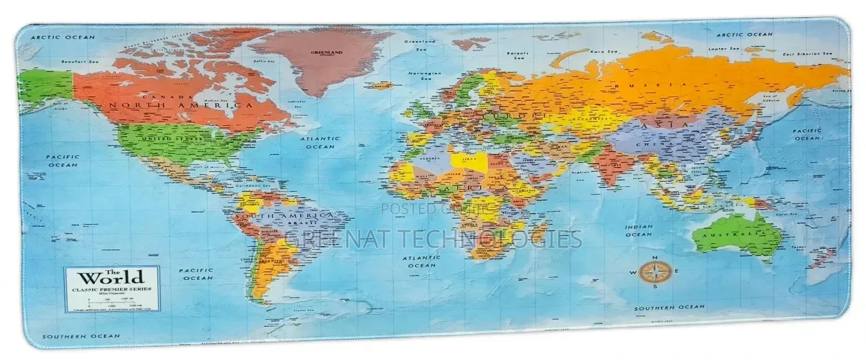 Large Extended Mousepad - World Map Colorful