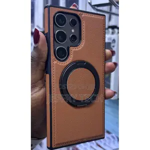Leather Case for Samsung S24 Ultra Which Supports Wireless Ring Stand