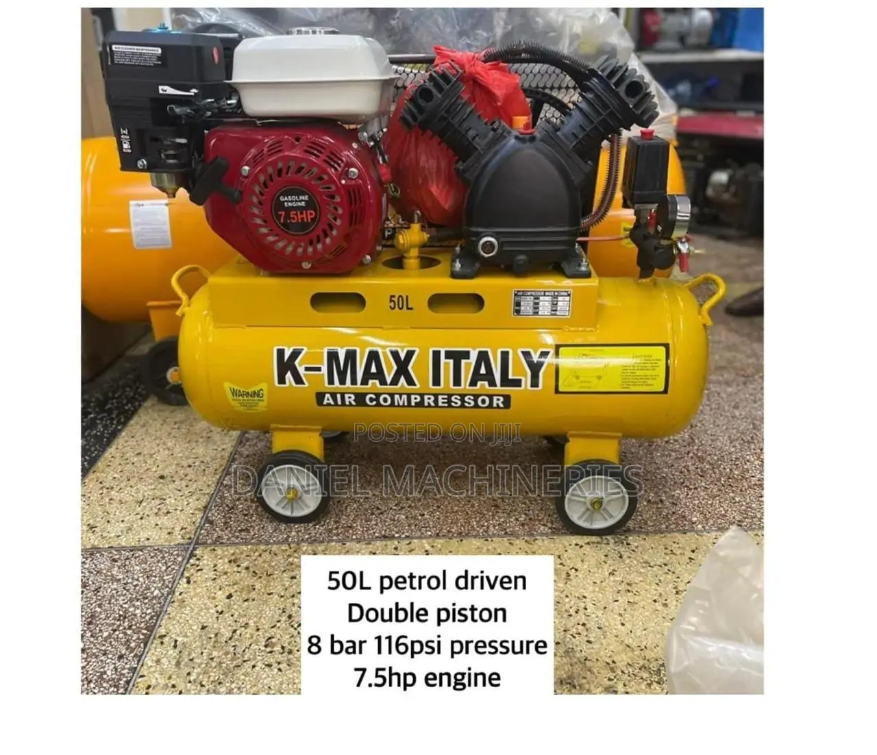 Kmax Petrol Driven Double Piston 50ltrs 8bar 7.5hp