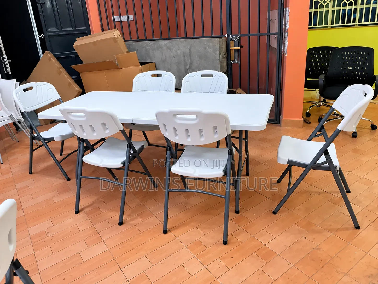 Modern White Folding Table and 6 Chairs
