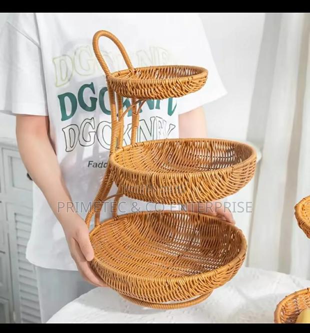 3 Tier Handmade Unique Rattan Fruit Rack - thumbnail 2