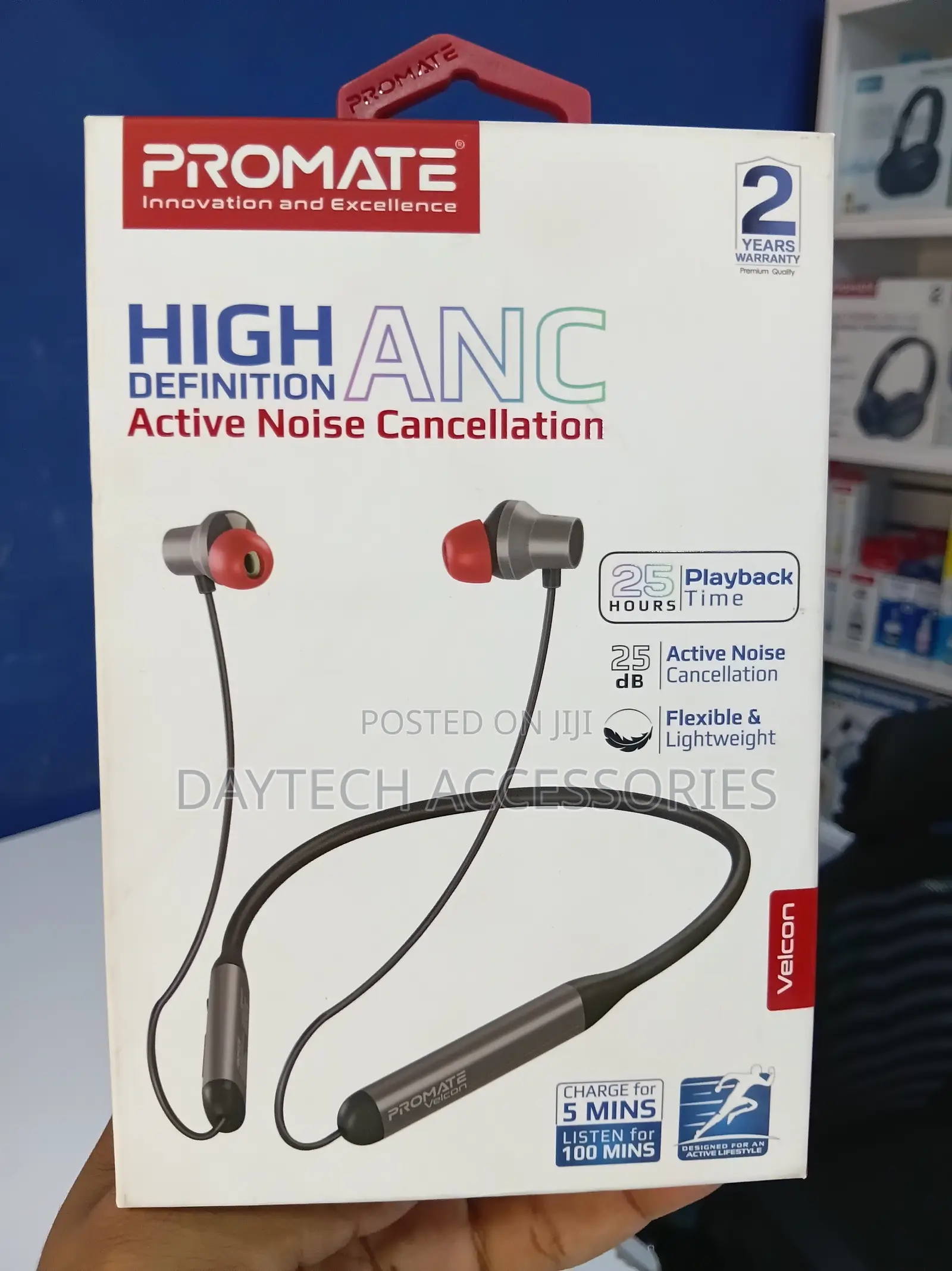 Promate Velcon ANC Wireless Neckband Earphones - Black