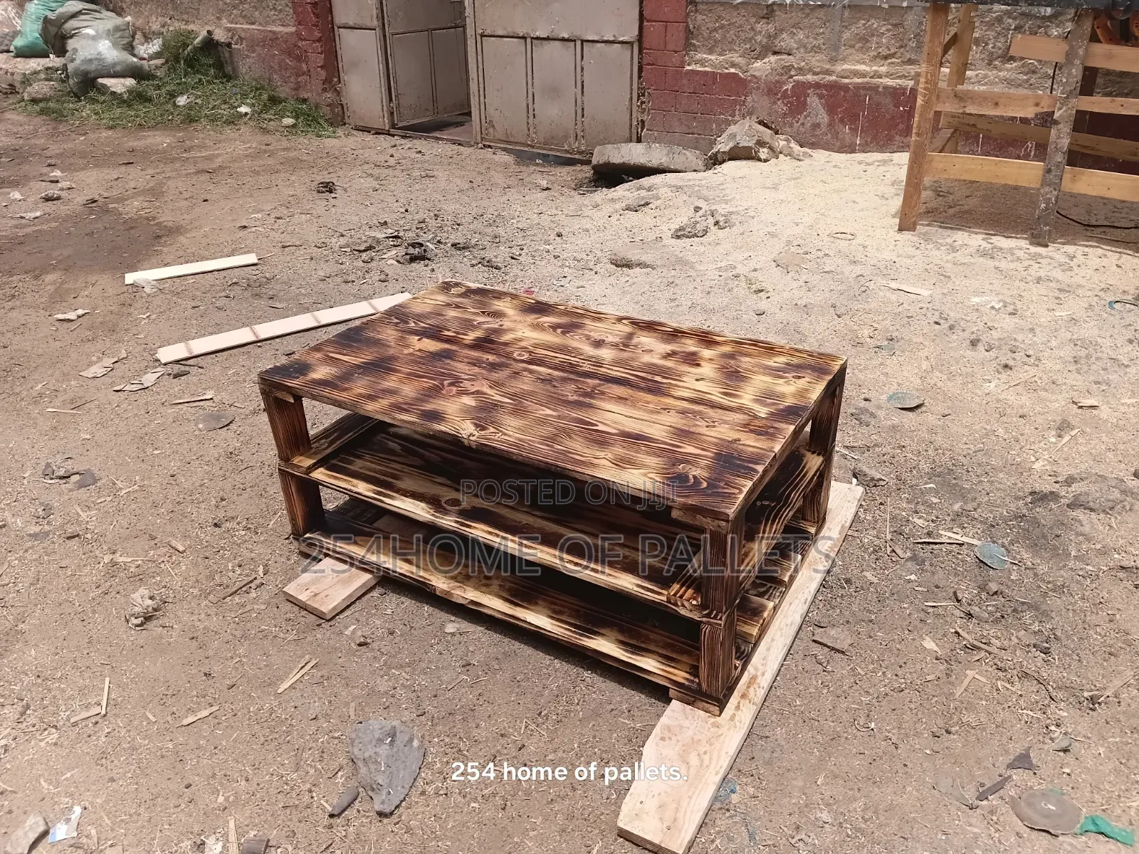 Brown Coffe Table With Storage Shelves.