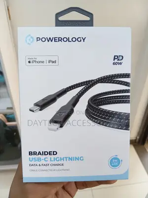 The Powerology Braided USB-C to Lightning Cable (2M, PD 60W, Black),