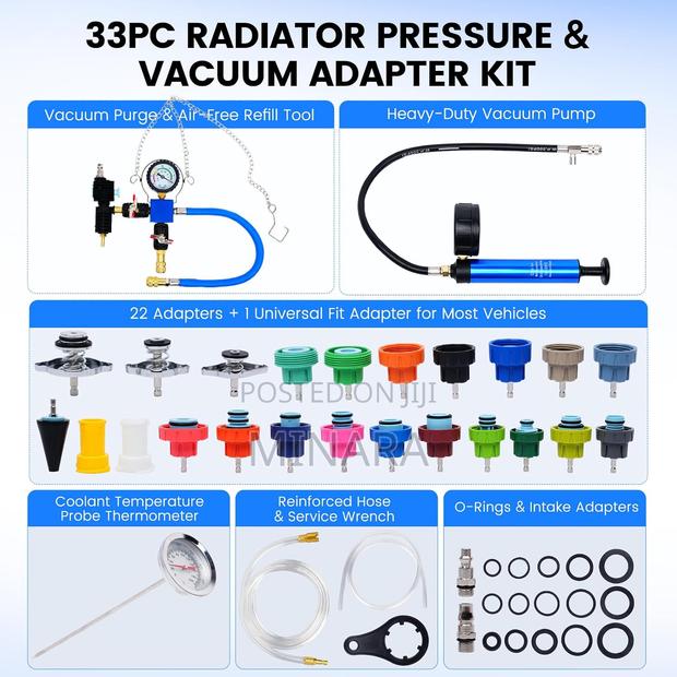33 Pcs, Radiator Pressure Tester, Vacuum Type Cooling System Kit - thumbnail 2