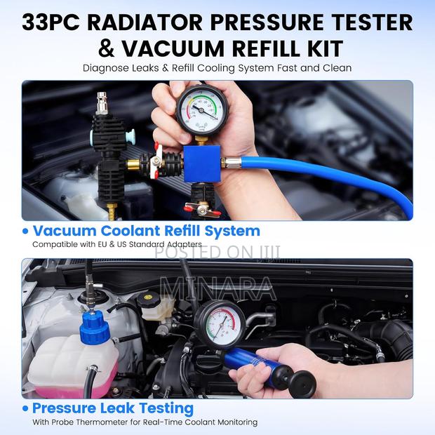 33 Pcs, Radiator Pressure Tester, Vacuum Type Cooling System Kit - thumbnail 3