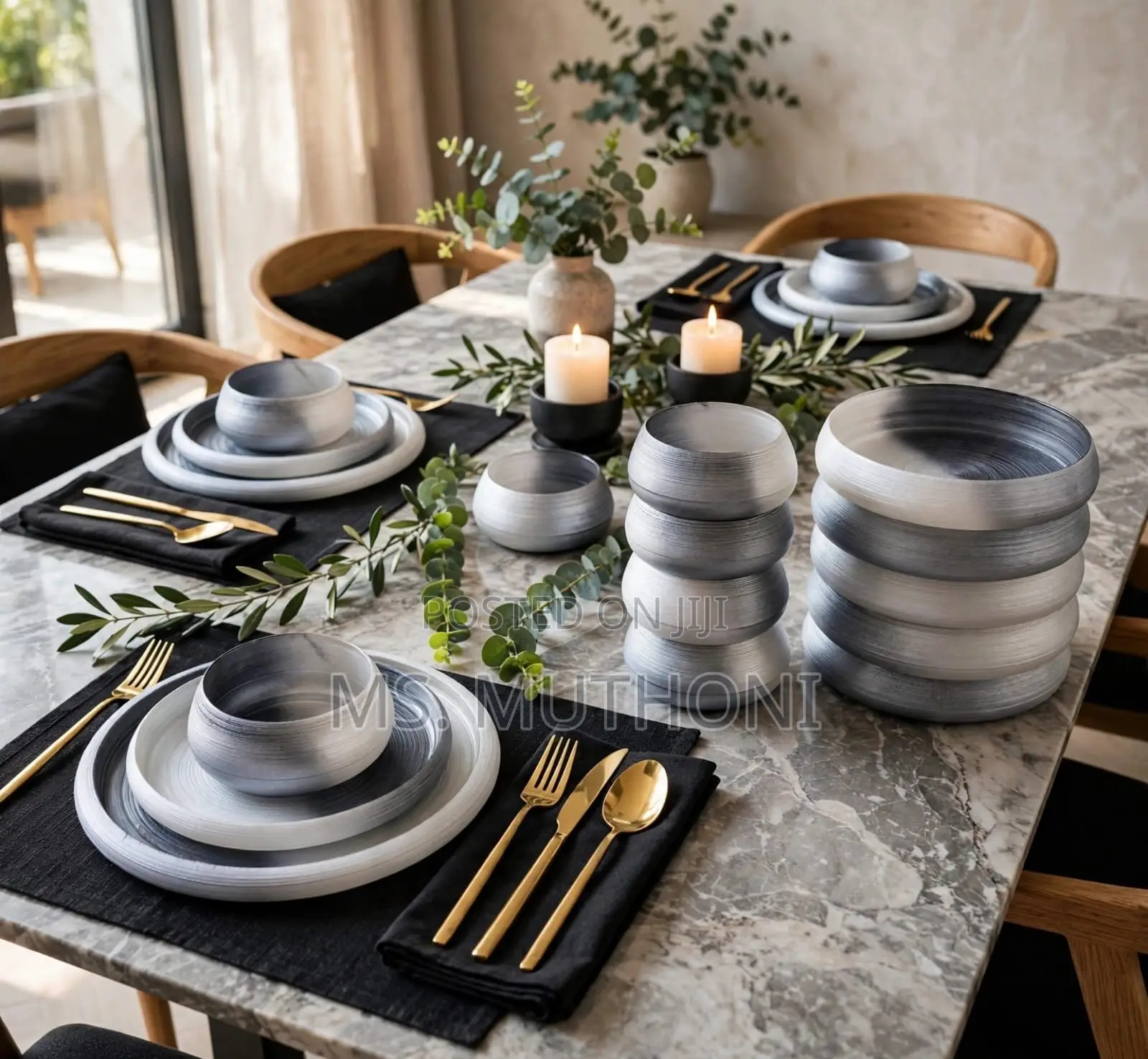 smoky Grey Swirl Dinner Set