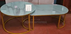 2 in 1 Marble Nesting Coffee Table (Glass Effect) White at 