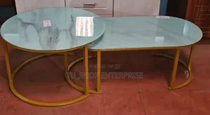 2 in 1 Marble Nesting Coffee Table (Glass Effect) White at 