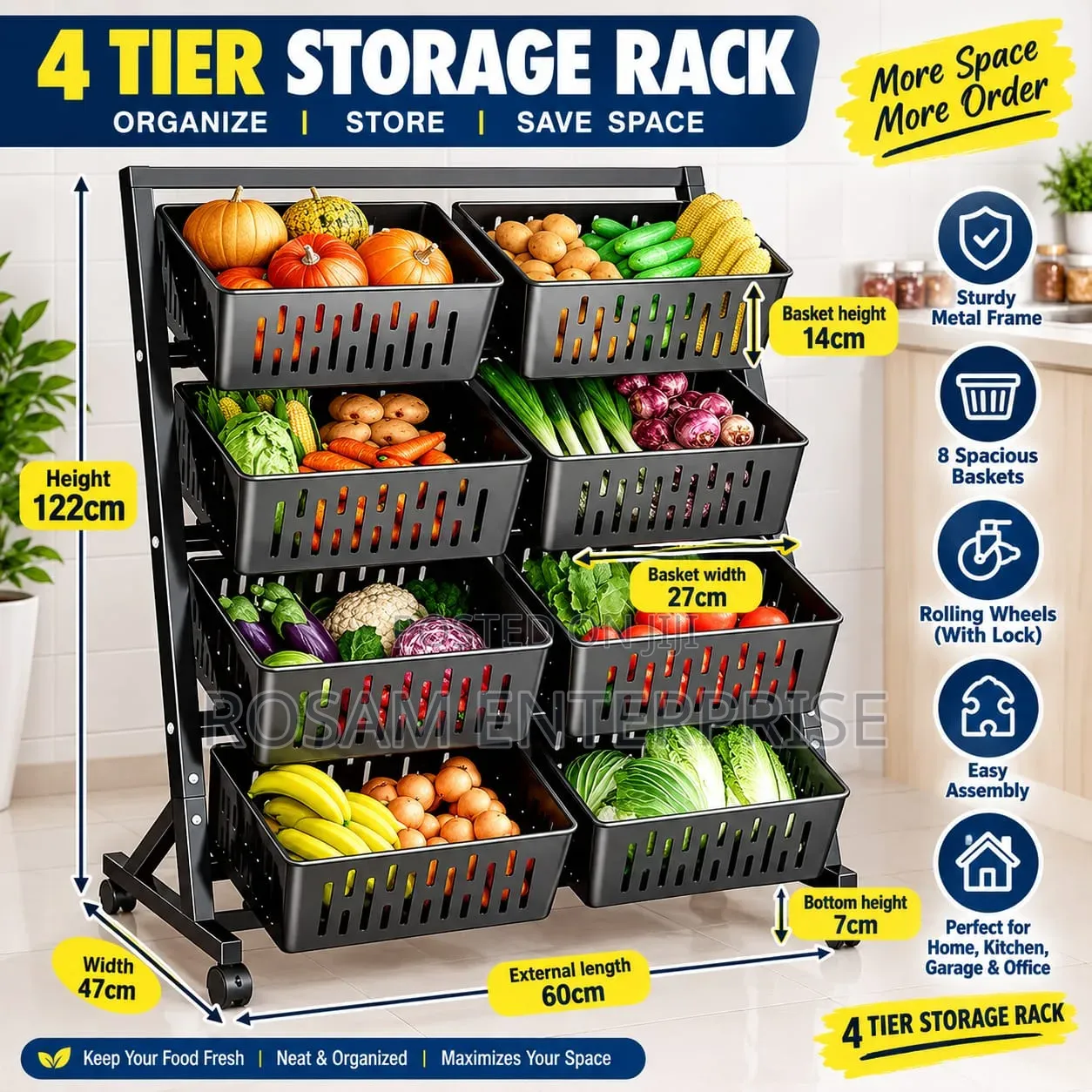 Kitchen Vegetable Basket Rack 4 Layer