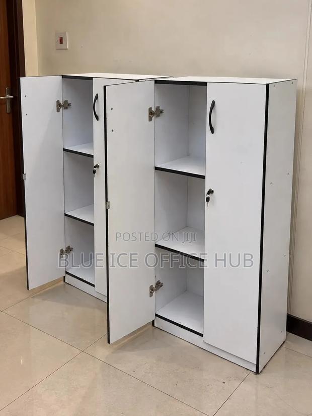 White MDF Office Cabinet With Shelves – Lockable Storage Cupboard. - thumbnail 2