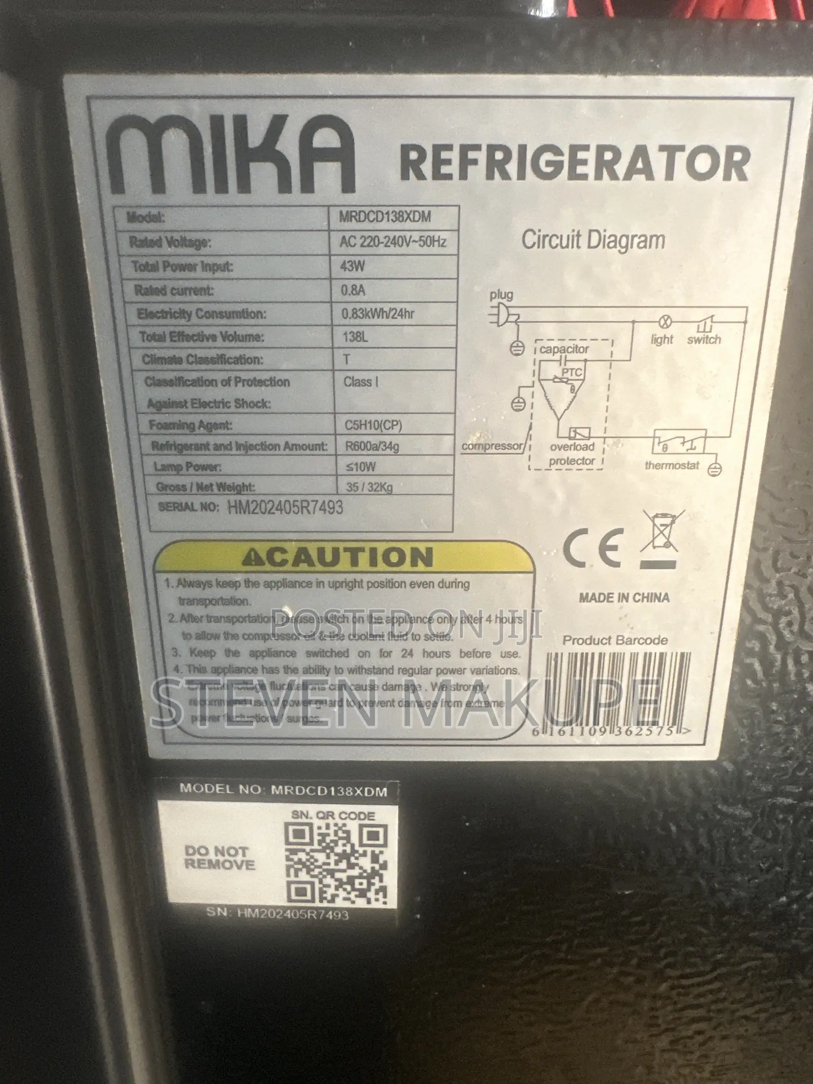 Mika Fridge 138Litters