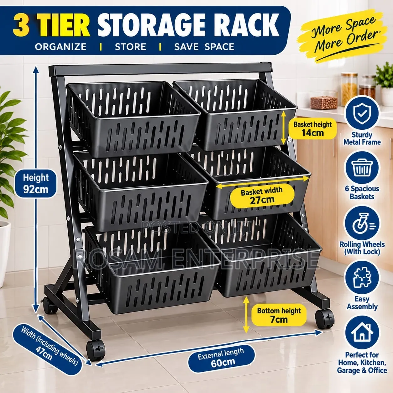 Kitchen Vegetable Basket Rack 3 Layer