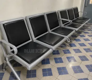 3 Seater Metallic Waiting Bench With Black Cushions – Office Seats