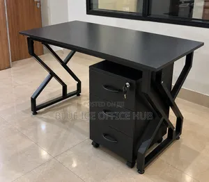 Black Office Desk With 3 Drawer Mobile Cabinet – Modern Computer Table