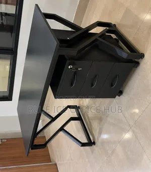 Black Office Desk With 3 Drawer Mobile Cabinet – Modern Computer Table