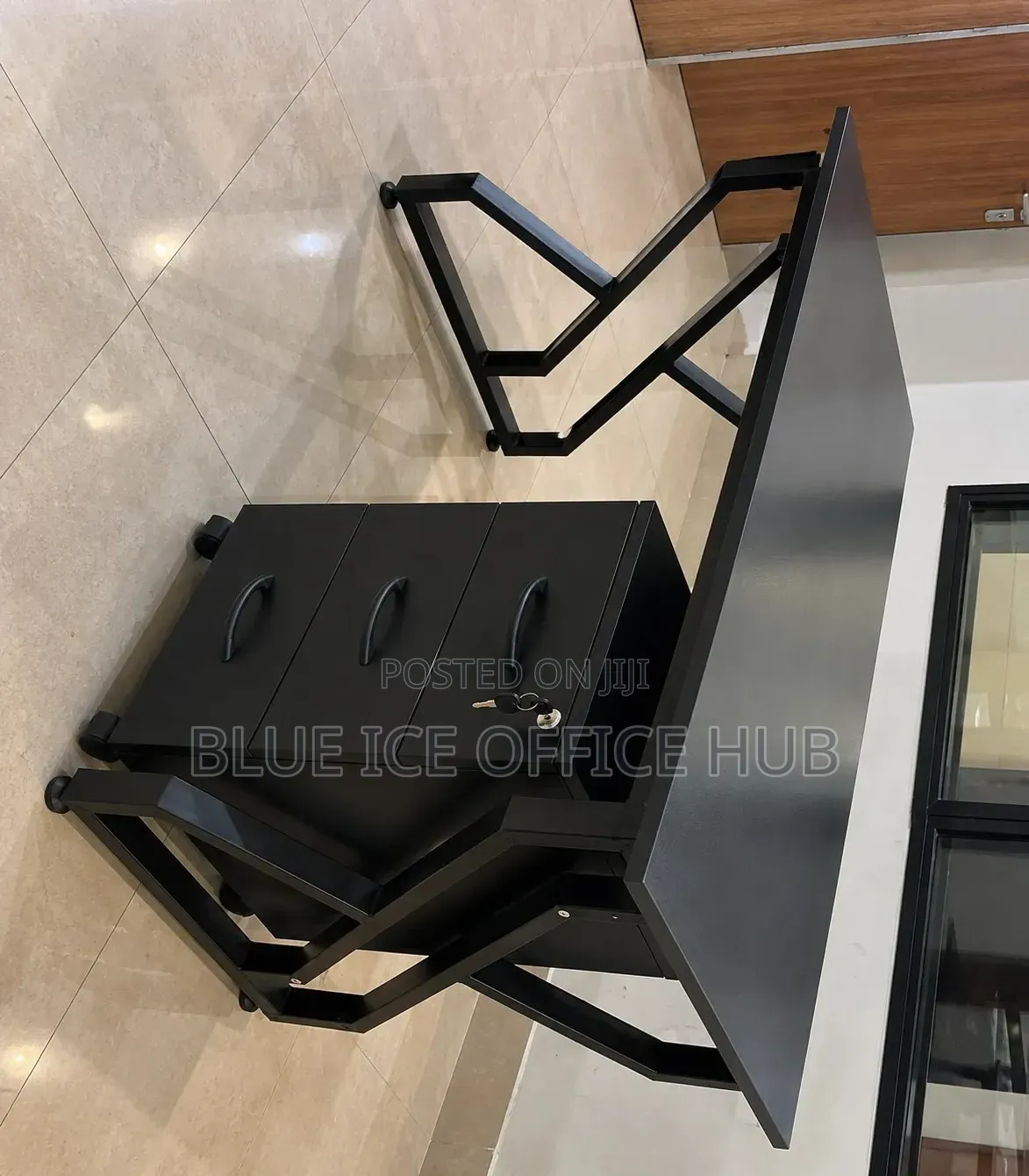 Black Office Desk With 3 Drawer Mobile Cabinet – Modern Computer Table