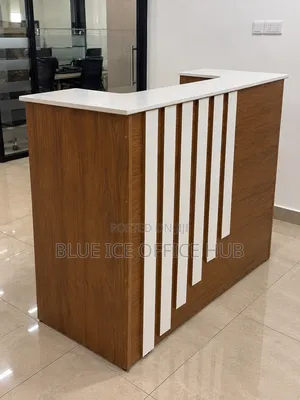 Modern Wooden Reception Desk – Brown and White Office Front Desk