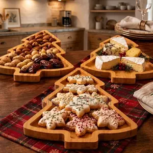 3 PCs Festive Bamboo Christmas Tree-Shaped Serving Trays.