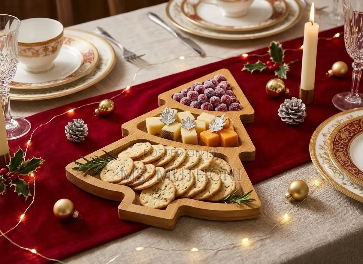 3 PCs Festive Bamboo Christmas Tree-Shaped Serving Trays.