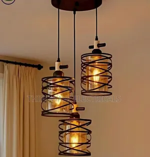 Modern Industrial 3-Light Spiral Cage Cluster Pendant Light